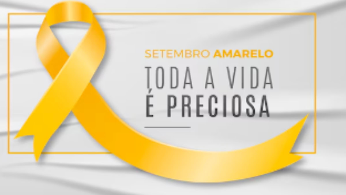 Laço amarelo com a frase “Setembro Amarelo – Toda a vida é preciosa”.